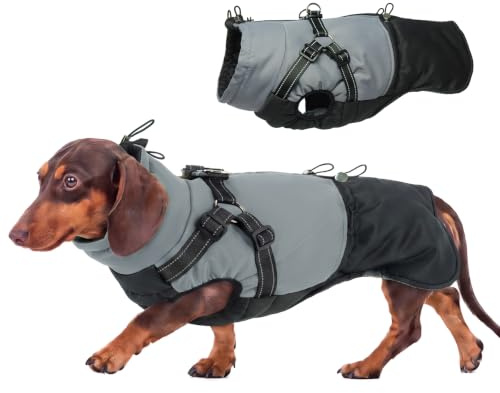 Hjumarayan Hundemantel für Kleine Hunde, Hundemantel mit Geschirr Wintermantel Klein Hunde Mantel Gefüttert, Hundejacke Wasserabweisend und Warm Mantel Winter, Schwarz S