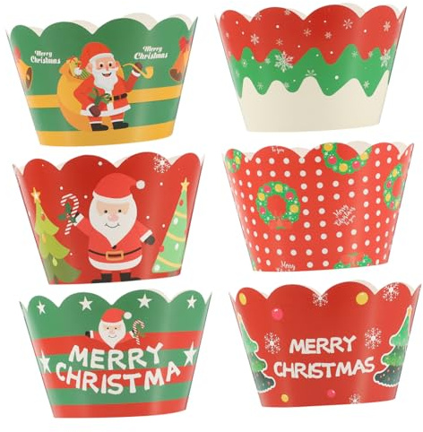 Gogogmee 6pcs Christmas Themed Cupcake Wrappers for Party Cake Decorations Lightweight Cardboard Muffin Cases for Holiday Desserts and Baking