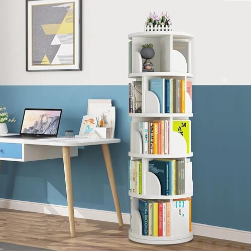 mosegor Drehbares Bücherregal 5 Ebenen 360 Display Boden stehendes Bücherregal Aufbewahrungsregal für Kinder&Erwachsene Multifunktionales Bücherregal Organizer für Schlafzimmer Wohnzimmer Arbeitszimme
