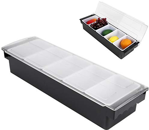 Boîte à Fruits de Bar avec Couvercle, Plateau de Buffet de Bar à Salade en Plastique, Plateau à Condiments, Plateau de Garniture de Bar, Plateau de Service de Football pour Le (5 Grids)
