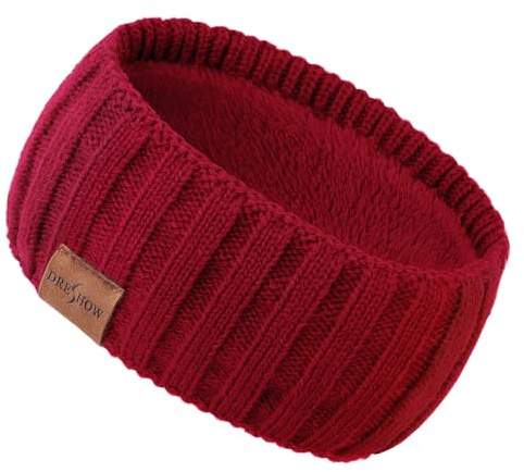 DRESHOW Damen Warm Gestricktes Stirnband Winter Ohrenwärmer Elastische Gehäkelte Kopfwickel Dickes Fleecefutter Haarbänder