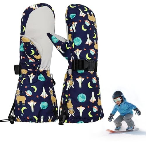 Casenly Skihandschuhe Kinder, Fäustlinge Kinder Wasserdicht, Winterhandschuhe Kinder Fleece Verdickt, Cartoon Winddicht Atmungsaktiv Skihandschuhe für 2-4 Jahren Kinder Skifahren im Freien