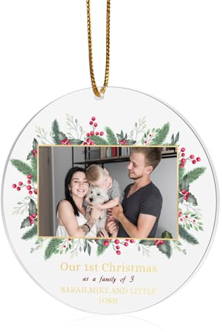 Amsgedhie Runder Weihnachtsschmuck: Acryl-Weihnachtskugeln - Personalisierte Weihnachtsanhänger (Foto und Text) - Weihnachts-Schlüsselketten und -Anhänger (Stil 2)