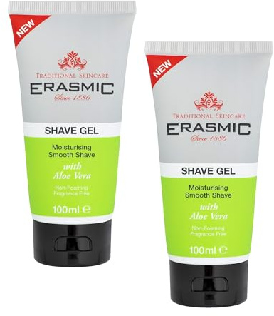 Erasmic Shave Gel for Men with Aloe Vera – Hydrating Shaving Gel for Sensitive Skin, Anti-Irritation Formula, Travel Size 100ml, 2 Pack + Cheeroo Magnet
