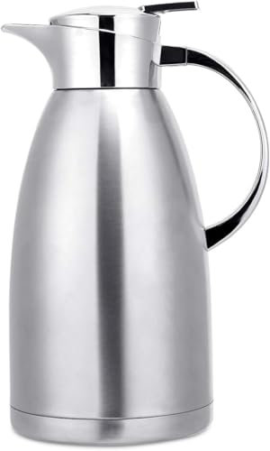 Voency 2.1 Litre Stainless Steel Thermal Carafe Jugs, Thermal Carafe with Lid, Double Walled Vacuum Insulated Coffee Pot with Press Button Top, for Coffee/Juice/Milk/Tea etc (Silver)