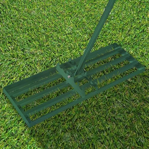 YRHome Rasen Rakel Rakel zum Sanden Abziehen Rasen Nivellierrechen Rasenwerkzeug Flächenebner Levelingrake Leveler Lawnleveling mit ergonomischem Griff für Hinterhof Golfplatz Garten, 50x25cm Grün