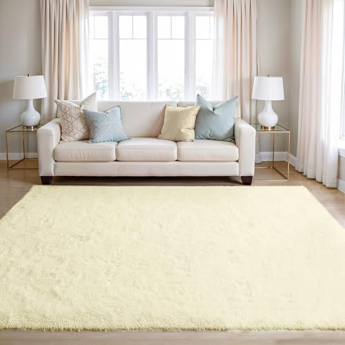 BEIMO Tapis de Salon Shaggy Tapis Chambre Moderne à Poils Longs et Moelleux, Grand Doux Tapis de Sol Pelucheux Dessous Antidérapant, Blanc Crème, 120x170cm