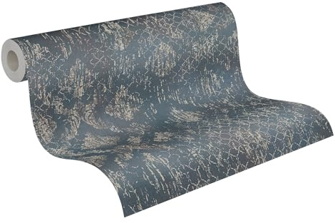 Livingwalls papier peint intissé à effet métallique en bleu, argenté, métallisé – papier peint décoratif 10,05 x 0,53 m – 786724