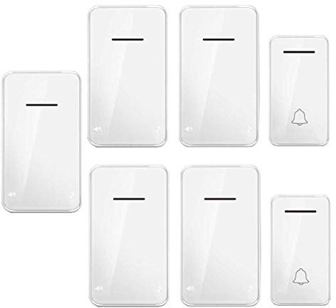 WOTZOV Timbre inalámbrico Resistente al Agua, no Requiere Pilas, Timbre inalámbrico enchufable, 2 transmisores, 5 receptores, 48 Luces LED Intermitentes con música, Alcance supe,Blanco