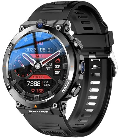 UKLULUAMZ Reloj inteligente con tarjeta SIM de 4 g, pantalla redonda de 1.38 pulgadas, cámara dual, con frecuencia cardíaca, cuerpo ultrafino, posicionamiento NFC