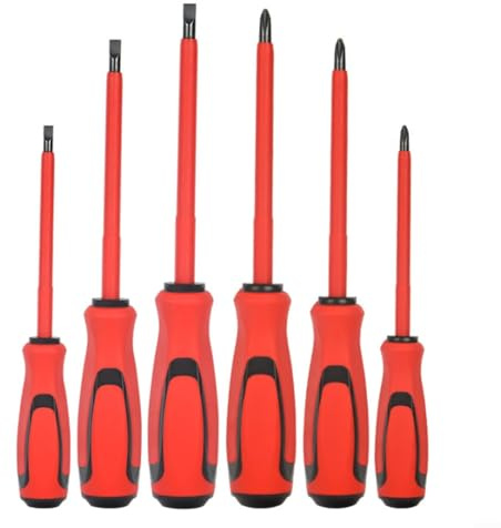 URPIZY Lot de 6 tournevis isolés magnétiques cruciformes plats pour électriciens - Différentes tailles - Embouts de tournevis en métal pour bricoleurs
