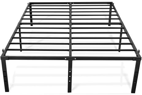 Crystals Double Metal Bed Frame With Under Storage - Heavy Duty Black Floor Bed With Slats - Folding Design