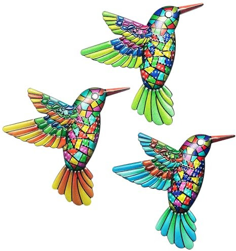 LLFYXM Acrylic Hummingbird Wall Decor, 3 Pcs Hummingbirds Garden Ornaments Outdoor 3D Colorful Wall Art Decor Fence Decorations for Outside Garden Patio Fence Home Bedroom Easy to Hang Decoration