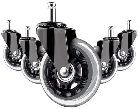 YIUBCZOQI Heavy Duty Office Wheels Replacement 5 Pack 11x22mm Dual Rubber Casters for Hardwood/Carpet/Tile, Universal Fit 95% Office Chairs No Floor Mats Needed Noise-Reducing & Scratch-Proof Design