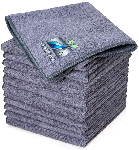 Tearova Microfibre Cleaning Cloths Pack of 12 — 350GSM, 32x32cm, Lint-Free & Ultra-Absorbent All-Purpose Cloths for Kitchen, Car, Glass & Surfaces