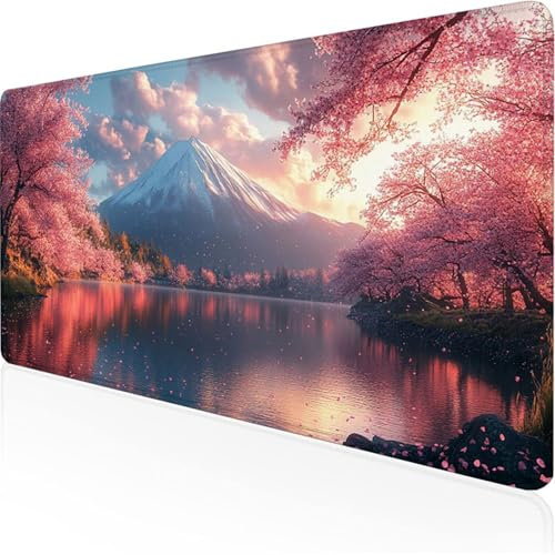 Tapis de Souris RoseSous Main Bureau Mont Fuji Imperméable Multifonctionnel Etendu Large Durable antidérapante Chiffon Doux Mouse Pad XXL à Bords Cousus pour Gamer, Ordinateur, PC 1200x400x3mm XY-471