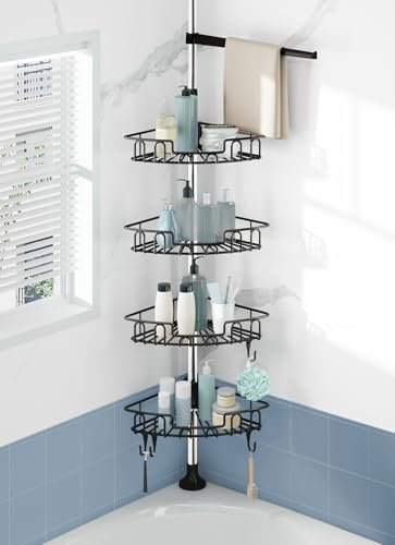 H Hawsam - Estante de Ducha para Ducha, sin Esquina, con 4 cestas, Estante telescópico de baño, Altura Ajustable para Ducha doméstica de 60 cm-305 cm, Color Negro
