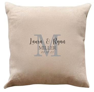 Personalized Pillow with Last Name & Date – Custom Couple Name Throw Pillow Mr & Mrs Decorative Cushion for Newlyweds or Housewarming