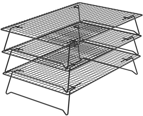 3 Stück Abkühlgitter Stapelbar 42,5x28cm, Kühlablage Faltbar mit Antihaftbeschichtung, Kuchengitter Rechteckig Edelstahl für Gebäck, Frisch Gebackene Kuchen, Muffins