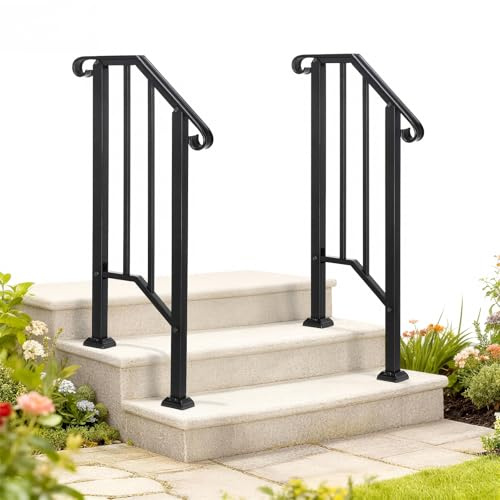 Bonnlo Treppengeländer außen für 2 Stufen, Handlauf schwarz matt für Veranda, Geländer außen für Treppen, aus Metall 132x76cm(HxB)