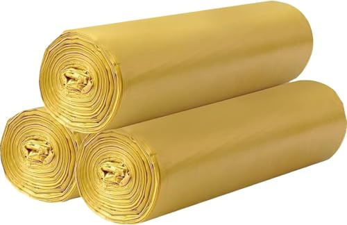3 rollos de bolsas de basura pequeñas – 60 bolsas de basura resistentes de 15 litros para el hogar, oficina, cocina, baño y habitación infantil (dorado)