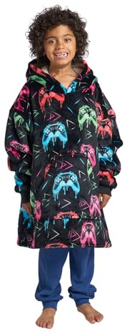 OHS Hoodie Blanket Kids Teenagers Boys Hooded Blanket Gaming Soft Warm Sherpa Fleece Wearable Blankets Oversized Hoodie Big Jumper Gaming Gift for Boys Girls, Black - One Size