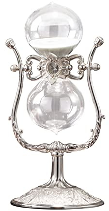 Hourglass Timer,Sand Clock, Crafts GlassDecoration Time Management Assistant Vintage Metal Hourglasstimer15 Minutes / 30 60 360° Rotating Large Antique(Silver,60 minutes)