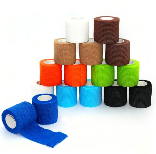 Jomdjmskes 12 Rollos Vendas Autoadhesivas, 5 cm x 4.5 m Venda Cohesiva, Cinta Bendaje Adhesiva Vendaje, Hipoalergénica Autoadhesivo Deportiva Tape Cohesivo para Muñeca Dedos Lesiones Hinchazón