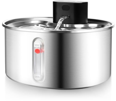 Edelstahl Katzenbrunnen Kabellos für Katze, 3.2L Katzen Trinkbrunnen mit Bewegungsmelder ohne Strom und Akku 5000mAh, Leiser Katzen Trinkbrunnen Leicht zu reinigen BPA-frei, 2 Filter