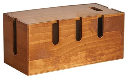 Cable Management Box - Pine Brown Cable Organizer Box, Office Cables Management | Sturdy Cord Holder Protector, Extension Hiders Storage For Study Room, Bedroom