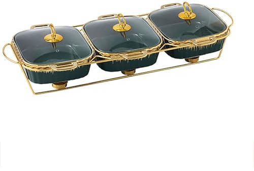 Cooking Pot Round Chafing Dish 3 Pcs Ceramic Dry Pot Food Set Rectangular Chafing Dish Cookware Set Wedding Hotel Equipment Buffet s with Lid Blue