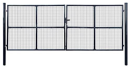 Eingangstor Doppeltor,Gitter-Gartentor Verzinkter Stahl 415 x 150 cm Grau für Terrasse Garten