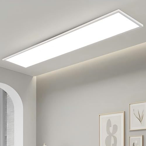 CBJKTX 6ER LED Panel 120x30 Deckenleuchte - Lang Flach Deckenpanel Dimmbar Deckenlampe mit Fernbedienung Groß Bürolampe Decke 40W Rechteckig Tageslichtlampe für Büro Werkstatt Flur Küche Wohnzimmer