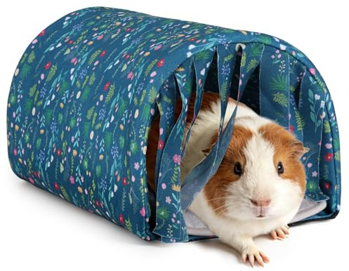 HOTUT Guinea Pig Bed Rabbit Hideout,Guinea Pig Tunnel,Small Animal House Cage Accessories with Curtains,Warm Guinea,with Removable Cushion,Anti-slip,for Chinchillas,Hamsters,Dwarf Rabbits