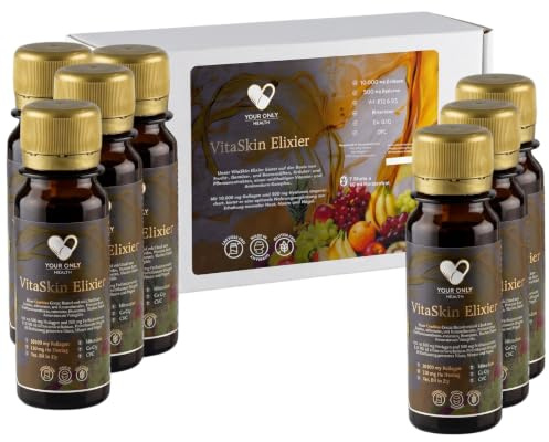 Collagen Drink Shots 10.000mg Kollagen & 500mg Hyaluron auf Frucht-Gemüse-Basis - Beauty hochdosiert Kollagen Trinkampullen für straffe Haut mit Q10, OPC, Zink & Biotin - trinkfertig, Made in Germany