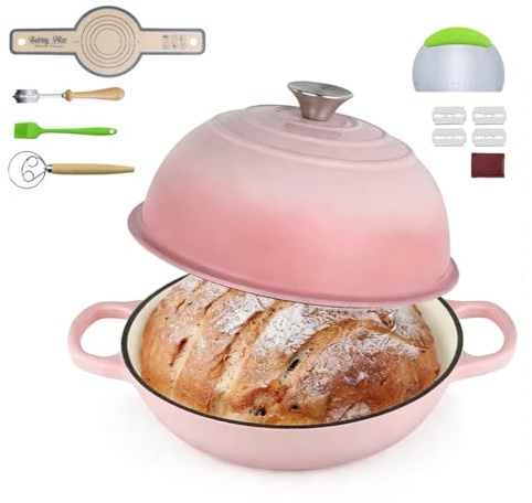 Forno Olandese per Pane in ghisa Smaltata da 6 QT con Coperchio e Utensili da Forno, pentole antiaderenti per Cottura a lievitazione Naturale, stufatura, Compatibile con i fornelli