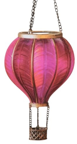 Solar Hot Air Balloon Hanging Garden Light, LED Flickering Flame Effect Solar Lantern, Outdoor Decorative Patio Yard Hanging Light, Pink Purple Green (Pink)