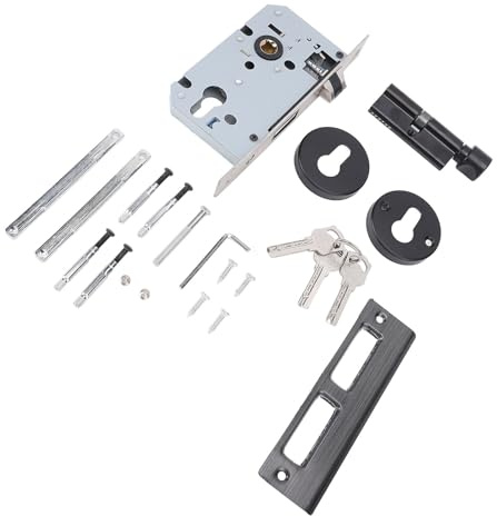 ZDETGU Keyed Entry Set Complete Secure Locking System with Reinforced Plate and Silent Handle for Bedrooms Bathrooms Offices Interior Doors Door Knob with Lock and Key
