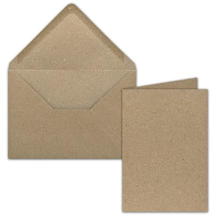 50er Kraftpapier Karten Set mit Umschlägen – Blanko Faltkarten DIN A6 + Briefumschläge C6 in Geschenkbox – Klappkarten für Einladungen, Hochzeit, Geburtstag, Grußkarten, Basteln