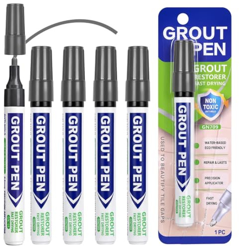6PCS Dark Grey Grout Pen for Tile Grout Reviver for Bathroom Kitchen | Waterproof Tile Paint Marker for Shower Floor & Wall, Anti-Mould Grout Restorer Kit