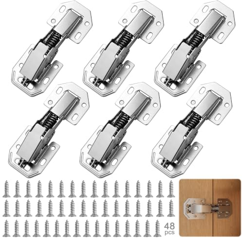Yogidosm 6Pcs Kitchen Cupboard Hinges, 35mm Cabinet Hinge90 Degree Soft Close Cupboard Door Hinges Repair Plate for Wardrobes Bookshelves Bathroom Cabinets (48Pcs Screws)