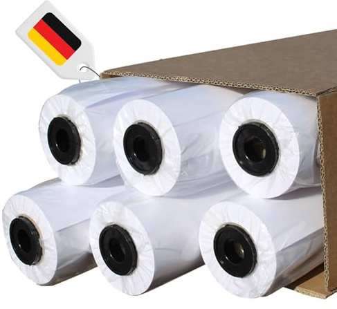 CABRO Plotterpapier 914mm x 50m 90g Color - Plotter Papier Rolle 914mm für exakte Linien und brilliante Farb- & Posterdrucke. Endlospapier aus Deutschland! Plotter Rolle 91,4cm - 6er Karton