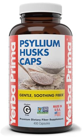 Yerba Prima Psyllium Husks Caps, 400 Capsules - Natural Fiber for Men and Women - Regularity Support Supplement
