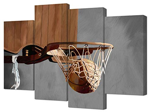 VVOVV Wall Decor Basketball Gemälde Sport Thema Basketball Bilder Kunstwerk Leinwand Druck Basketball durchlaufen Basketballkorb Vintage Stil Sport Gemälde Modern Kinderzimmer Dekor