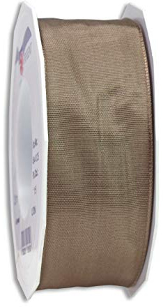 PRÄSENT Lyon Band mit Drahtkante Taupe, 25 m Dekoband zum Verzieren & Basteln, 40 mm Breite, leicht biegsames Schleifenband, für Festliche Dekos zu besonderen Anlässen