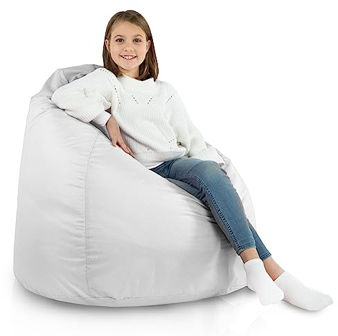 Italpouf Poltrona Sacco XL, Interno ed Esterno, Adulti e Bambini, Riempimento Perle Polistirolo, Sfoderabile, Impermeabile, Bianco, 115x90 cm