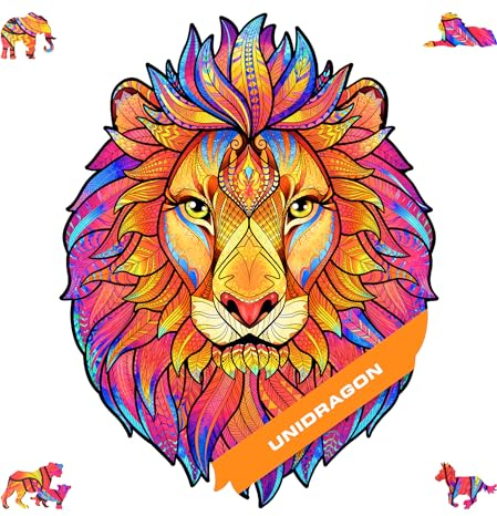 UNIDRAGON Original Holzpuzzle — Geheimnisvoller Löwe, 327 Teile, King Größe 12.2 х 15.7 Zoll (31 х 40 cm) Schöne Geschenkverpackung, Einzigartige Form Erwachsene und