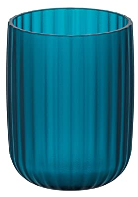 Wenko Bicchiere portaspazzolini Agropoli Petrolio, portaspazzolini per spazzolini e dentifricio in plastica di qualità dalla forma scultorea e con smerigliata, 7,5 x 10 cm