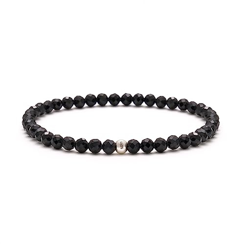 BERGERLIN Naturstein Perlenarmband Damen Herren, facettiert 4mm, Silber | Feines Naturstein Armband Damen 4mm facettiert: 925 Silber, echte Heilsteine – vom deutschen Prüflabor bestätigt.