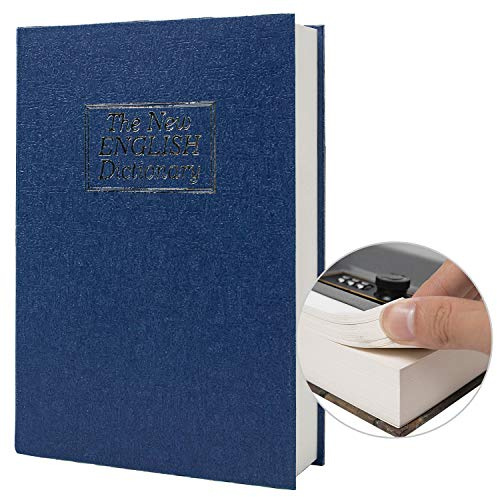 Caja fuerte de libro señuelo de papel real, caja de almacenamiento, diccionario caja fuerte secreta con cerradura de código/llave, caja fuerte oculta de libro plegable (combinación M, diccionario azul